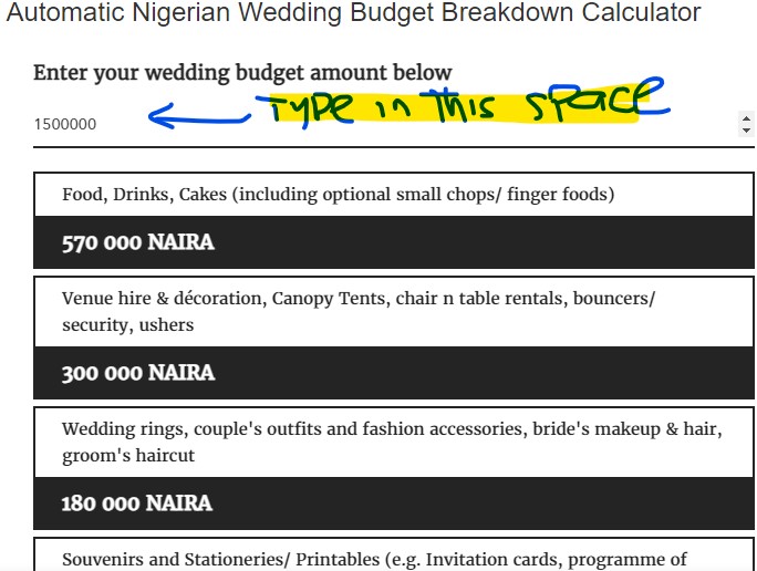 automatic wedding budget calculator nigeria - naijaglamwedding