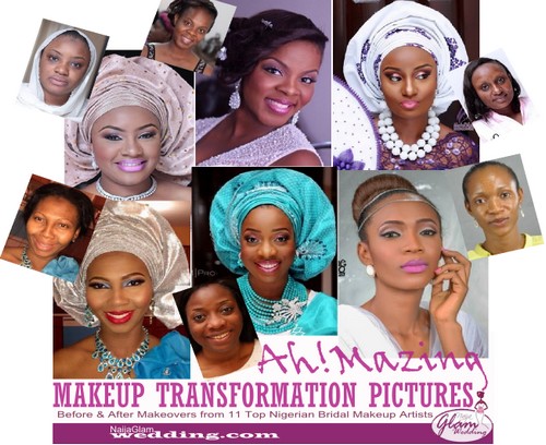 brides in before and after makeup from top Nigerian makeup artists