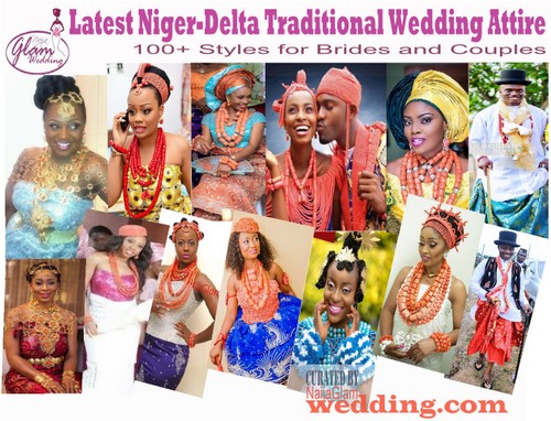 brides and grooms dressed up in niger-delta traditional wedding attire images