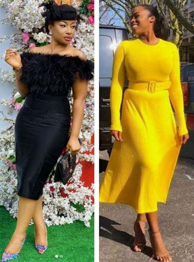 two celebs look radiant in short and midi bodycon dresses in yellow and black