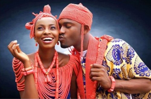 couple in edo wedding costume