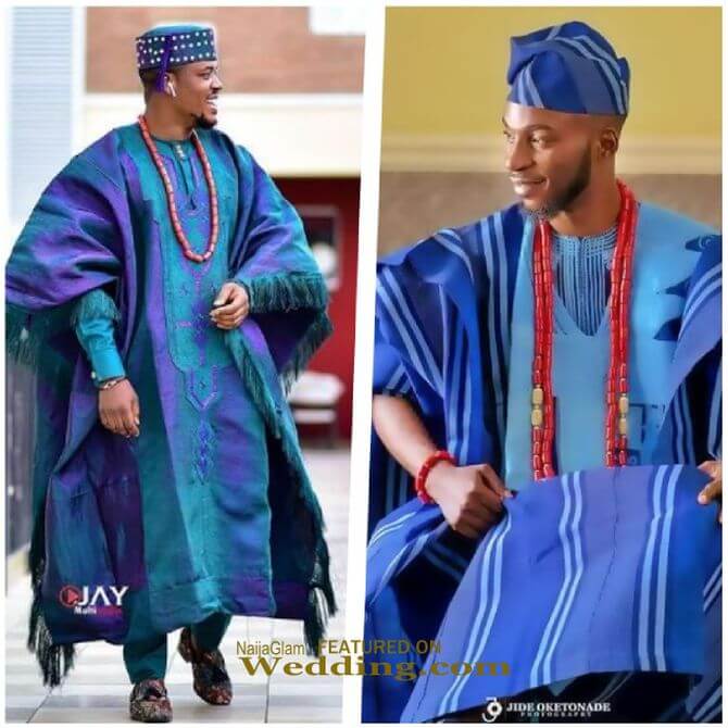 blue embroidered agbada and cap styles for men