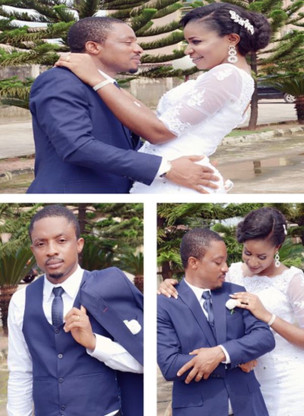 portrait pictures of happy bride and groom from a benin white wedding in Edo state
