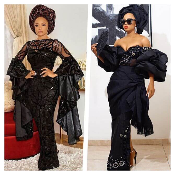 Toke Makinwa black lace asooke attire styles