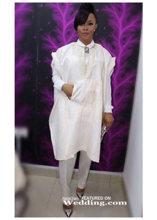 toke makinwa in white agbada for women