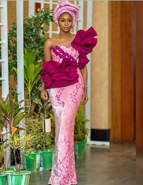 pink burgundy aso-ebi style gown