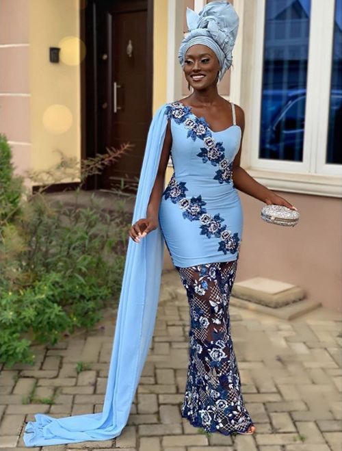 fitted aso-ebi gown with cape