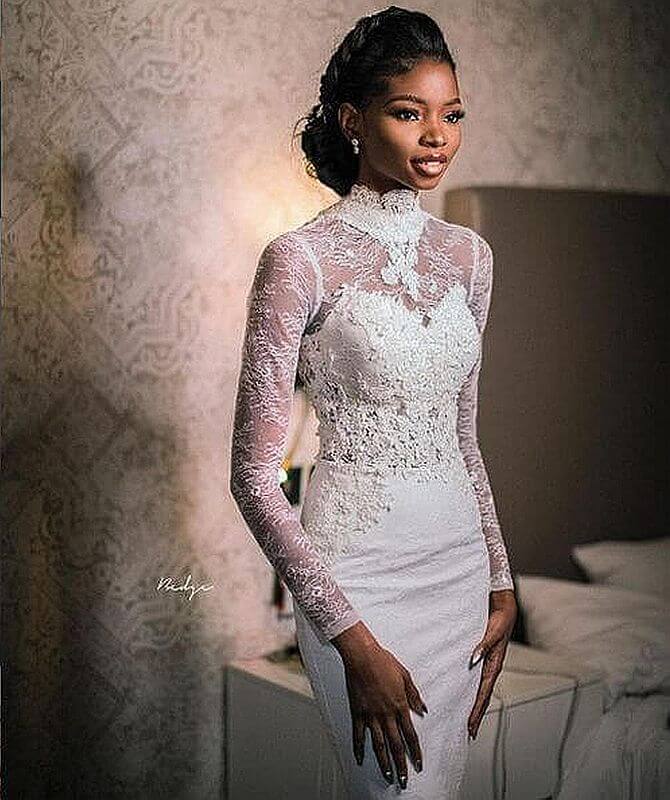 fitted wedding gown on slim nigerian bride - claireakahnnani