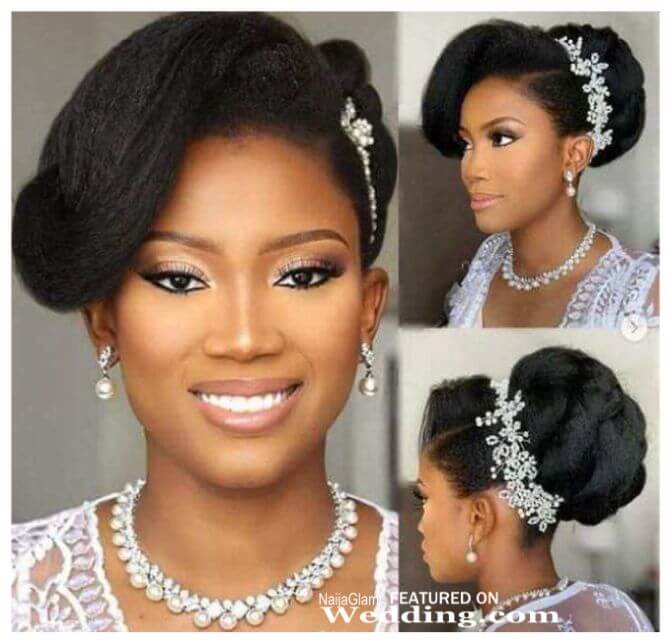 natural bridal hairstyle half updo nigeria