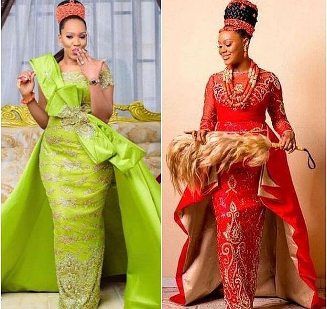 igbo traditional marriage outfits for brides - pencil dress with waist cape