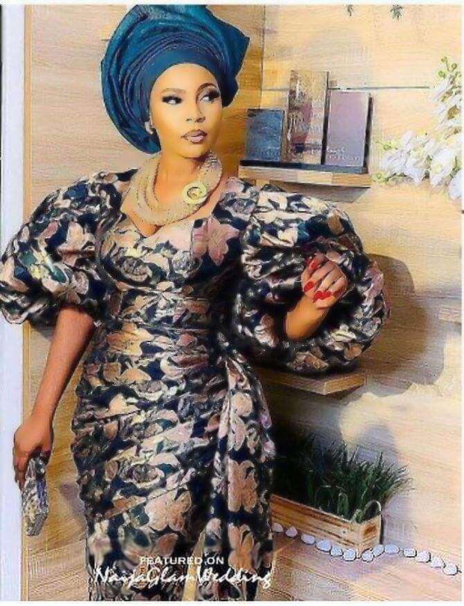 Gown-Wrapper Dress with Puff Sleeves n gele