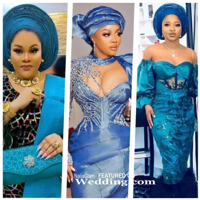 blue aso-ebi combinations images
